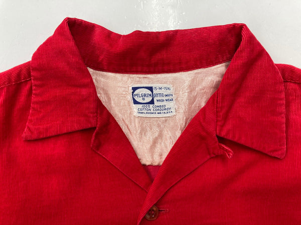 ヴィンテージ vintage 50s～ 50年代 PILGRIM ピルグリム コーデュロイ オープンカラー 開襟 赤 長袖シャツ 無地 レッド Mサイズ 104MT-1306