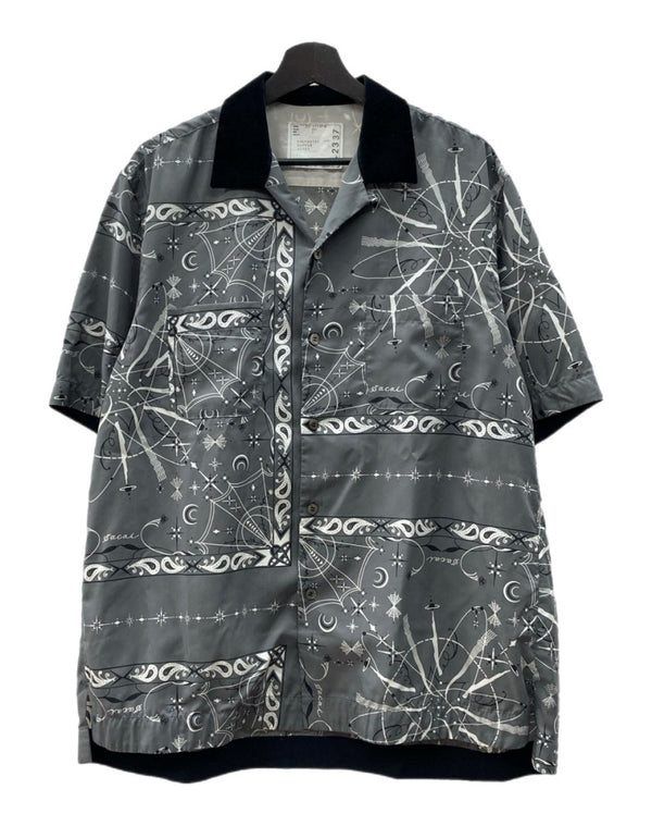 サカイ sacai 20SS × Dr Woo ドクター ウー Bandana Print Shirt バンダナ アロハ プリント シャツ 開襟 半袖 灰 20-02337M サイズ 3 半袖シャツ 総柄 グレー 104MT-1708