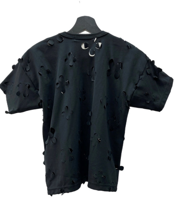 コムデギャルソン COMME des GARCONS コムコム AD2016 17SS パンチング ブラウス 丸襟 フラワーカッティング 花 日本製 BLACK 黒 RS-T002 半袖カットソー 総柄 ブラック XSサイズ 104LT-108