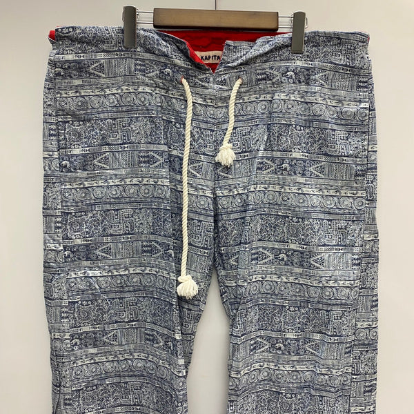 【曜日割引対象外】 キャピタル KAPITAL リネン 総柄 イージーパンツ ボトムスその他 ブルー Lサイズ 201MB-989 VB