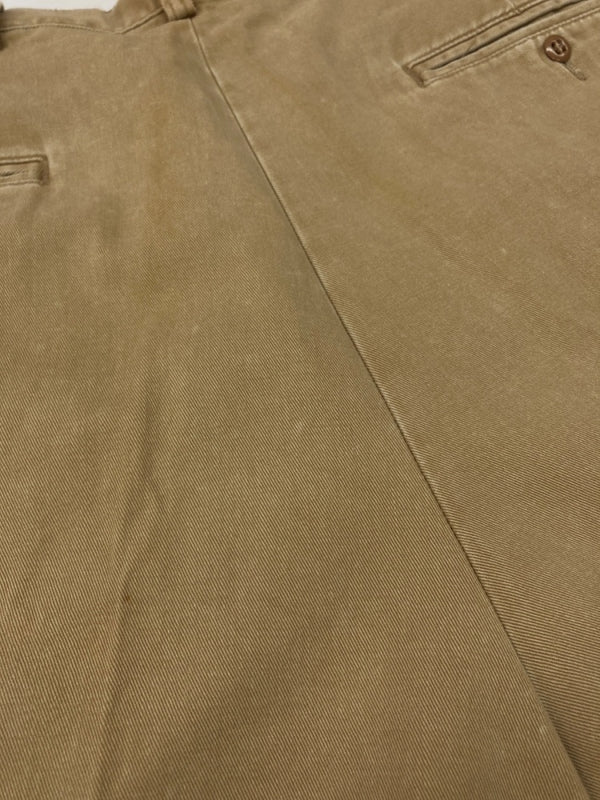 ダブルアールエル RRL 90s TACK CHINO PANTS タック チノ パンツ ジップフライ ワーク トラウザーズ 三ツ星タグ USA製 Ralph Lauren 薄茶 無地 チノパン ベージュ 34×30 104MB-344