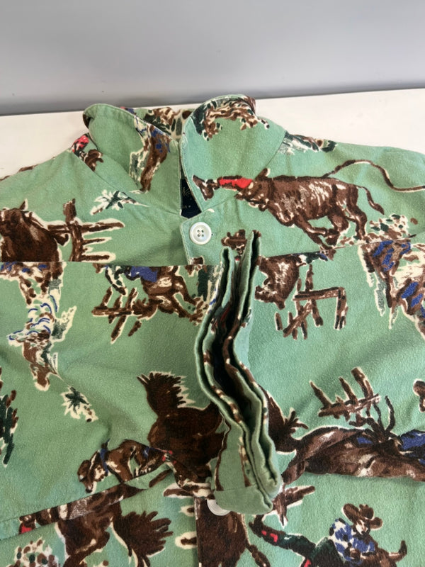 ヴィンテージ vintage Nick & Nora sleepwear ニック&ノラ パジャマシャツ フランネル カウボーイ柄 長袖シャツ グリーン Lサイズ 101MT-5421