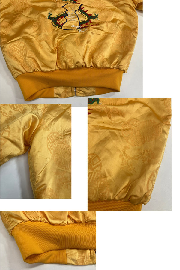 ヴィンテージ vintage 70's~ 70年代～ KOREA スカジャン スーベニアジャケット コリアンジャンパー 中綿入り KKK ZIPPER 龍 ドラゴン 刺繍 サテン ジャケット イエロー 101MT-4800