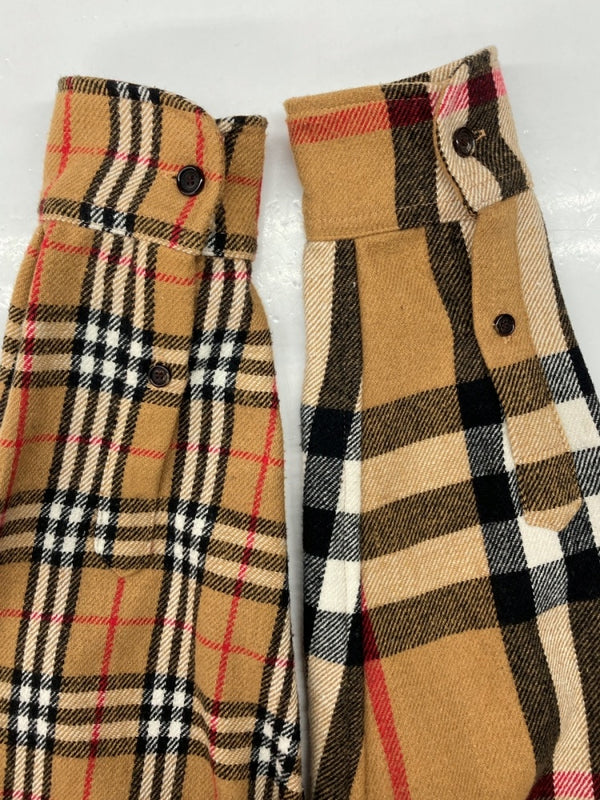 バーバリー Burberry × ゴーシャラブチンスキー Gosha Rubchinskiy オーバーサイズ ノバチェック 切替 フランネル シャツ ウール 毛 長袖シャツ 総柄 ベージュ Sサイズ 104MT-493