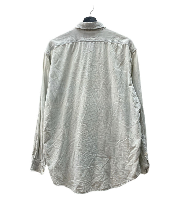 ダブルアールエル RRL 90s 三ツ星タグ ガチャポケ シャンブレー  猫目ボタン ワークシャツ 水色 生成り 長袖シャツ 無地 ブルー Mサイズ 104MT-2058