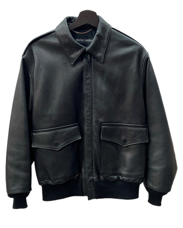 ワコマリア WACKO MARIA 24FW A-2 FLIGHT JACKET レザー フライト ジャケット 牛革 黒 24FW-WMO-BL07 ジャケット 無地 ブラック Mサイズ 104MT-1615