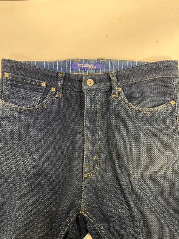 ジュンヤワタナベマン JUNYA WATANABE MAN COMME des GARCONS コムデギャルソン 刺し子 パンツ サルエル インディゴ レザー切替パンツ AD2014 WO-P012  ボトムスその他 ブルー Sサイズ 101MB-766