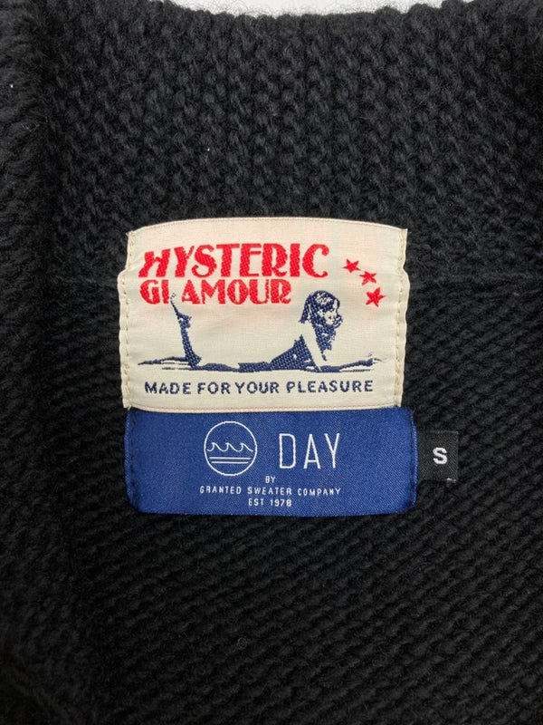 ヒステリックグラマー HYSTERIC GLAMOUR Cowichan Knit Cardigan カウチン ニット カーディガン GRANTED MONSTER 音符 ドクロ ジップアップ ジャケット 黒 02183ND05 カーディガン ロゴ ブラック Sサイズ 104MT-2223