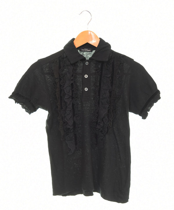 トリココムデギャルソン tricot COMME des GARCONS AD2005 00s 00's フリル切替 TP-T001 半袖ポロシャツ ブラック 103LT-126