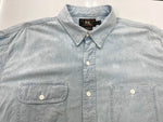 ダブルアールエル RRL 90s 三ツ星タグ ガチャポケ シャンブレー  猫目ボタン ワークシャツ 水色 長袖シャツ 無地 ブルー XLサイズ 104MT-2056