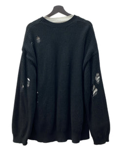 ダイリク DAIRIKU 20AW Layered Damage Knit レイヤード ダメージ ニット 重ね着 クルーネック セーター 黒 20AW K-2 セーター 無地 ブラック フリーサイズ 104MT-1630