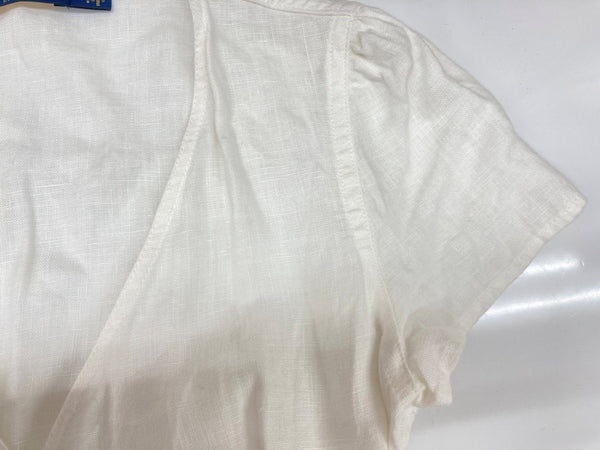 ラルフローレン RalphLauren ポロ POLO 現行タグ リネン ラップ ドレス 麻 LINEN DRESS ラップシルエット カシュクール ロング丈 リボン WHITE 白 211806799002 ワンピース ホワイト SIZE0 104LT-192