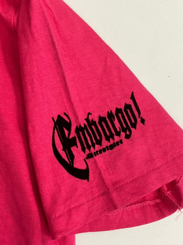 US US古着 90’s 90年代 ONEITA オールドイングリッシュ フロッキープリント MADE IN USA アメリカ製 VINTAGE ヴィンテージ シングルステッチ Tシャツ ピンク Lサイズ 101MT-4573