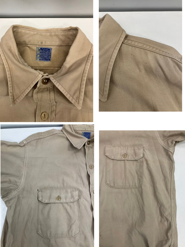 ヴィンテージ vintage 50's 50年代 SEARS ROEBUCKS HERCULES MOUNTAIN CLOTH シアーズ ヘラクレス ワークシャツ 猫目ボタン チノ アーミークロス - 長袖シャツ ベージュ 101MT-5024