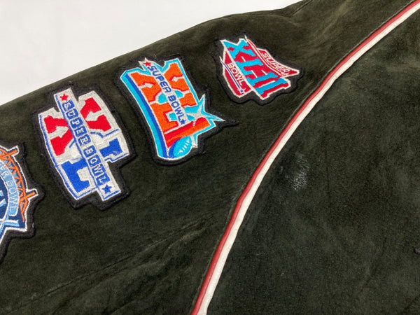 エヌエフエル NFL XLII SUPER BOEL スーパーボウル スタジャン アウター アメフト レザー 革 スエード スウェード ワッペン 刺繍 KHAKI 深緑  6A7GBB00 ジャケット ロゴ カーキ XLサイズ 104MT-1823
