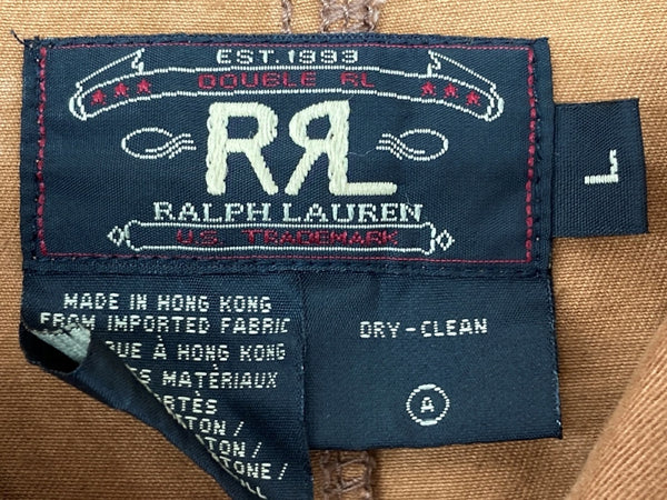 ダブルアールエル RRL 90s 90年代 三ツ星タグ JACKET カバーオール ステンカラー テーラード フロントボタン ヴィンテージ VINTAGE ラルフローレン RALPH LAUREN コットン 香港製 BROWN 茶色 ジャケット ブラウン Lサイズ 104MT-2032