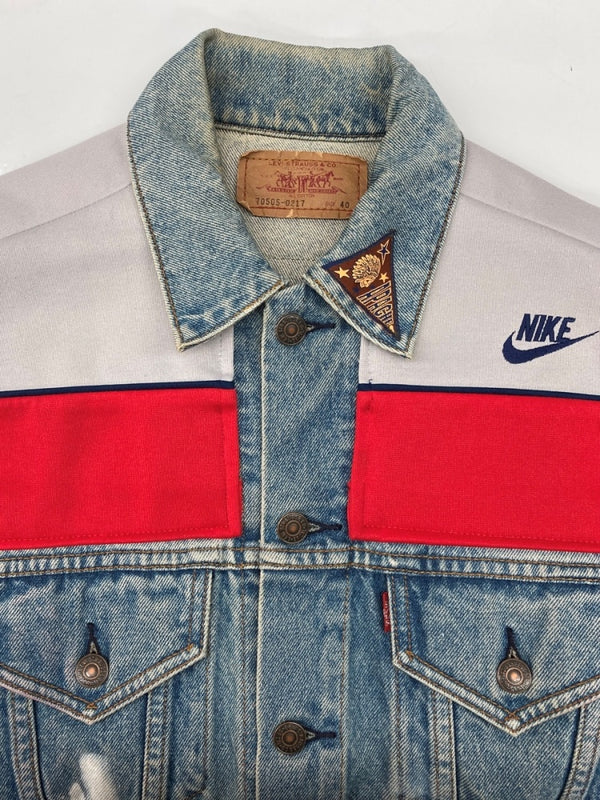 アパッチ APACHE REMAKE DENIM JACKET リメイク デニム ジャケット Gジャン ボタン ジャージ アウター インディゴ 青 ジャケット ロゴ マルチカラー Fサイズ 104MT-2214