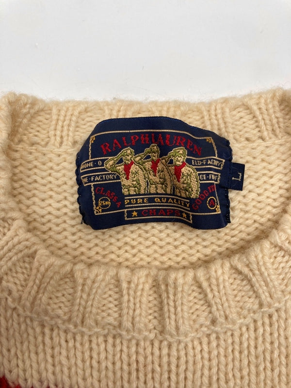 チャップス CHAPS 80s LOGO SWEATER ロゴ セーター 水兵 兵隊タグ ニット 厚手 CRL Ralph Lauren 白 セーター ロゴ ホワイト Lサイズ 104MT-2297