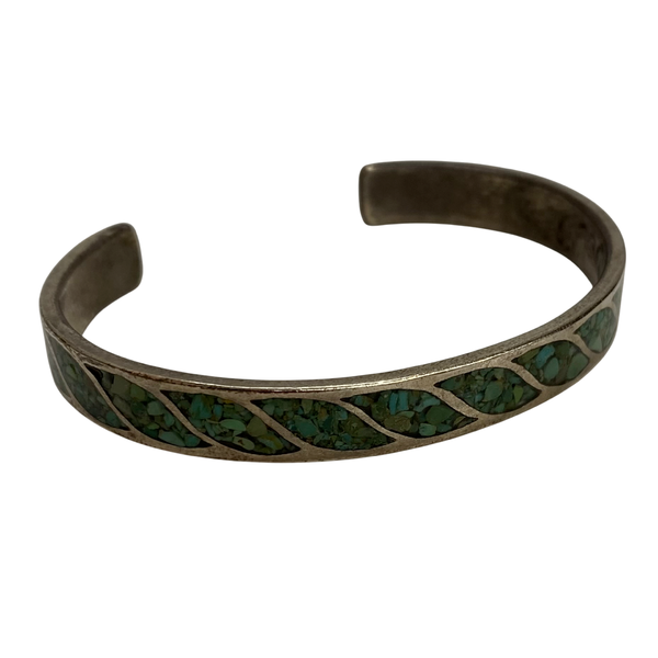 【曜日割引対象外】 【中古】マウントヒル Mt.hill チップインレイバングル ワイド キャリコレイクターコイズ メンズジュエリー・アクセサリー インディアンジュエリー バングル グリーン 201goods-672 VB