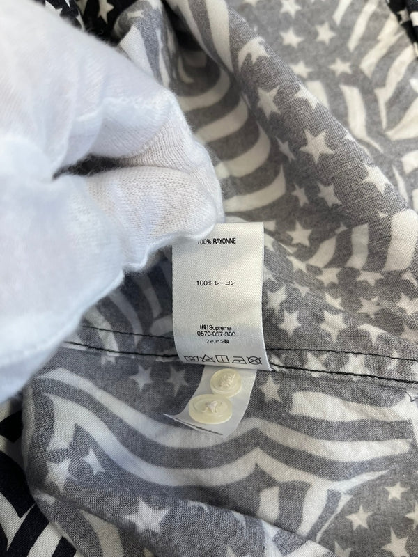 シュプリーム SUPREME 20SS Flags Rayon S/S Shirt 白 黒 総柄 半袖シャツ ブラック Lサイズ 101MT-5247
