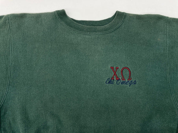 チャンピオン Champion 90's REVERSE WEAVE リバースウィーブ  ヴィンテージ CHI OMEGA ワンポイント 緑 スウェット 刺繍 グリーン Lサイズ 104MT-666