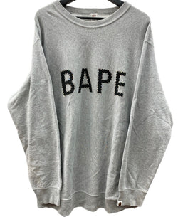 アベイシングエイプ A BATHING APE ベイプ BAPE 初期 90s トレーナー リバースウィーブ スワロフスキー ラインストーン クルーネック Y2K ロゴ 日本製 GRAY 灰色 スウェット プリント グレー XLサイズ 104MT-1821