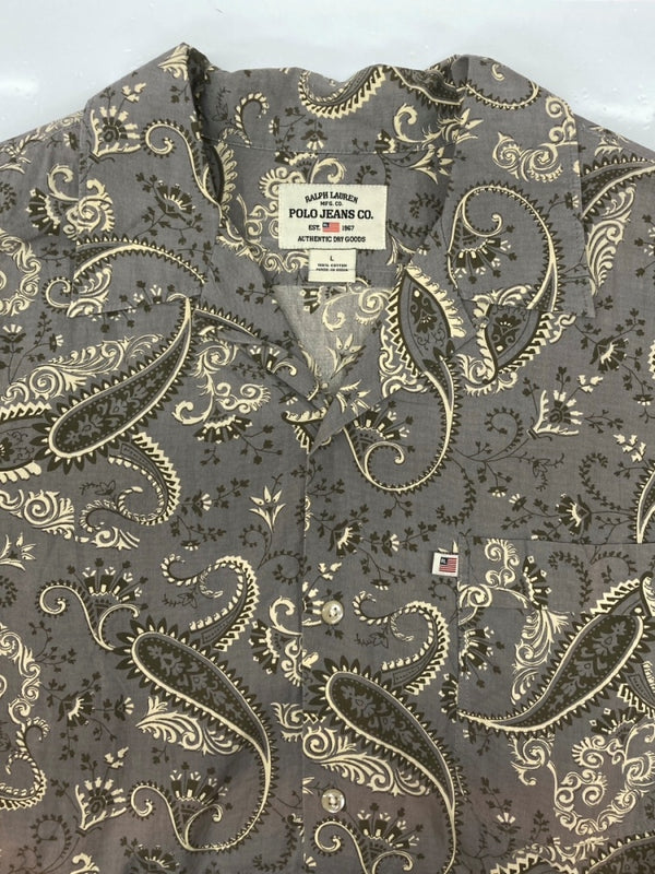 ラルフローレン RalphLauren POLO JEANS PAISLEY OPEN COLOR SHIRT ペイズリー オープン カラー シャツ インパクト21 アロハ 開襟 半袖 灰 半袖シャツ 総柄 マルチカラー Lサイズ 104MT-2352