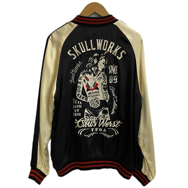 スカルワークス SKULL WORKS クローズ コラボ ピンナップガール スカジャン ジャケット ブラック Mサイズ 201MT-3753