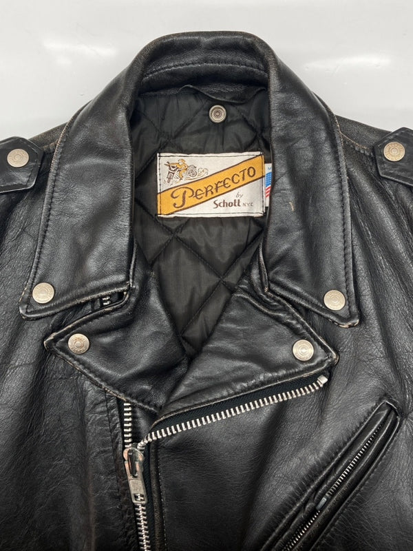 ショット SCHOTT Perfecto LEATHER JACKET レザー ジャケット ダブル ライダース バイカー アウトドア USA製 アウター 黒 サイズ 38 ジャケット 無地 ブラック 104MT-1696