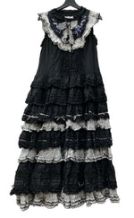 ピンクハウス PINKHOUSE 24SS ストライプ使い ノースリーブ フリル ドレス DRESS レース 刺繍 リボン ピコフリル ロリータ ゴシック パンク BLACK 黒 A2141FAY308 ワンピース 花・植物 ブラック 104LT-204