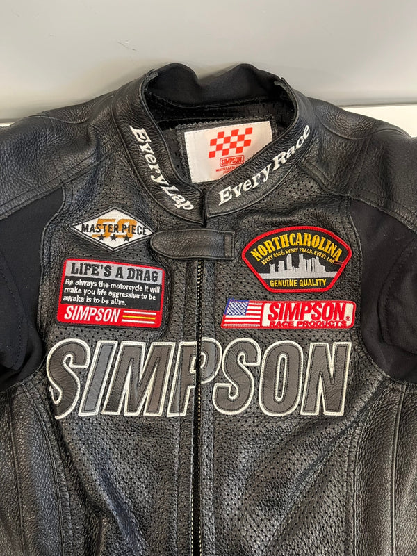 シンプソン SIMPSON オールレザー ライダーススーツ セパレート 本革 牛革 バイカー ツーリング 黒 つなぎ・オーバーオール ブラック Lサイズ 101MB-776