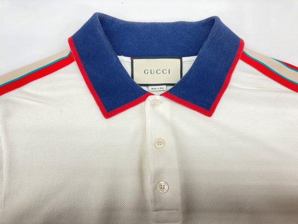 グッチ GUCCI 19SS Stretch Cotton Piquet Polo ストレッチ コットン ピケ アームロゴ バイカラー イタリア製 WHITE 白 500972-X9M38 半袖ポロシャツ ライン ホワイト Lサイズ 104LT-217