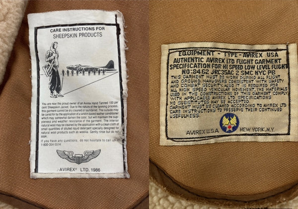 アビレックス AVIREX B-3 MOUTON FLIGHT JACKET ムートン フライト ジャケット ボア ジップアップ 軍物 アウター 茶 33H5595 サイズ 36 ジャケット 無地 ブラウン 104MT-1713