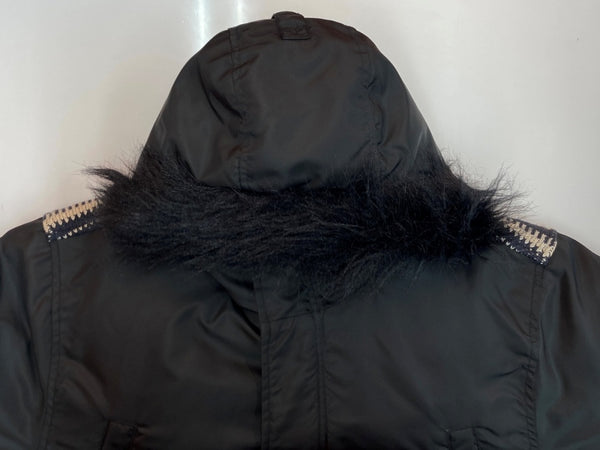 ステューシー STUSSY DOWN JACKET ダウン ジャケット N-3B フライト ニット切り替え ジップアップ ファー アウター 黒 ジャケット 総柄 ブラック Lサイズ 104MT-1653