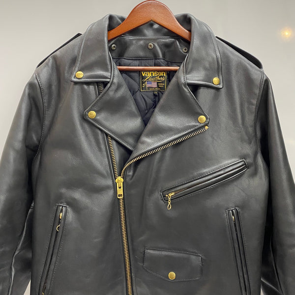 【曜日割引対象外】 バンソン VANSON ハイウェイマン ダブルライダース Dポケット USA製 レザー ジャケット ブラック 46サイズ 201MT-4147 VB