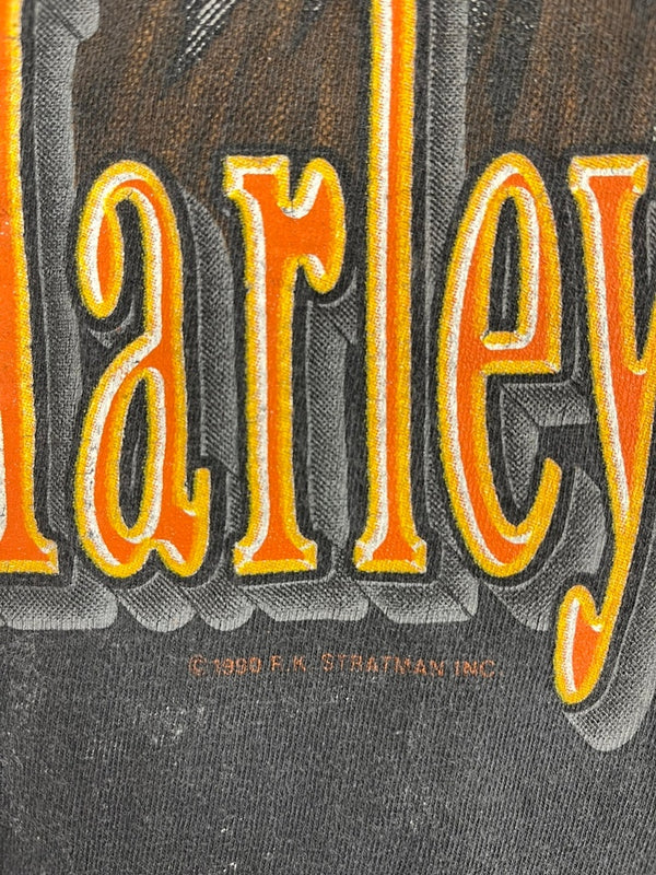 ハーレーダビッドソン Harley-Davidson 90s USA製 EAGLE GRAPHIC 鷲 EAGLE 両面プリント 半袖カットソー 袖シングル 墨黒 XXL Tシャツ ブラック 3Lサイズ 101MT-4927