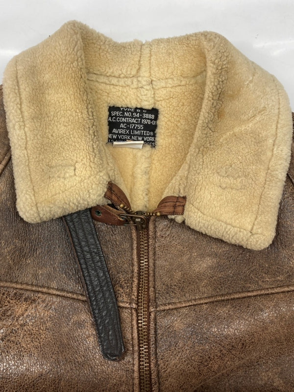 アビレックス AVIREX B-6 FLIGHT JACKET フライト ジャケット ムートン ボア ボンバー ジップアップ 軍用 アウター 茶 サイズ 34 ジャケット 無地 ブラウン 104MT-1810