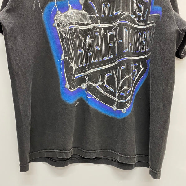 【曜日割引対象外】 ハーレーダビッドソン HARLEY DAVIDSON 2001 LIGHTNING HUGE EMBLEM サンダー USA製 Tシャツ ブラック XLサイズ 201MT-4389 VB