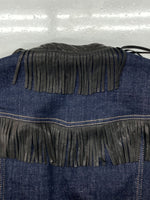 ディースクエアード DSQUARED2 DENIM VEST デニム ベスト FRINGE フリンジ LEATHER レザー INDIGO インディゴ S71FB0386 S30638 SIZE48 ベスト 刺繍 ネイビー 104MT-657