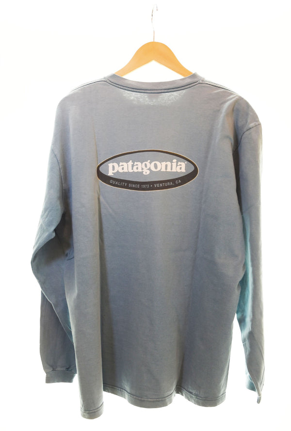 パタゴニア PATAGONIA 90s 90's 90年代 USA製 オーバルロゴ プリント 長袖Tシャツ 青 ロンT ブルー Lサイズ 103MT-1988
