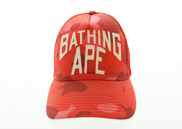 ア ベイシング エイプ A BATHING APE Red Camo Cap College Logo メッシュキャップ 初期 APE 裏原 帽子 メンズ帽子 キャップ レッド フリーサイズ 103H-25