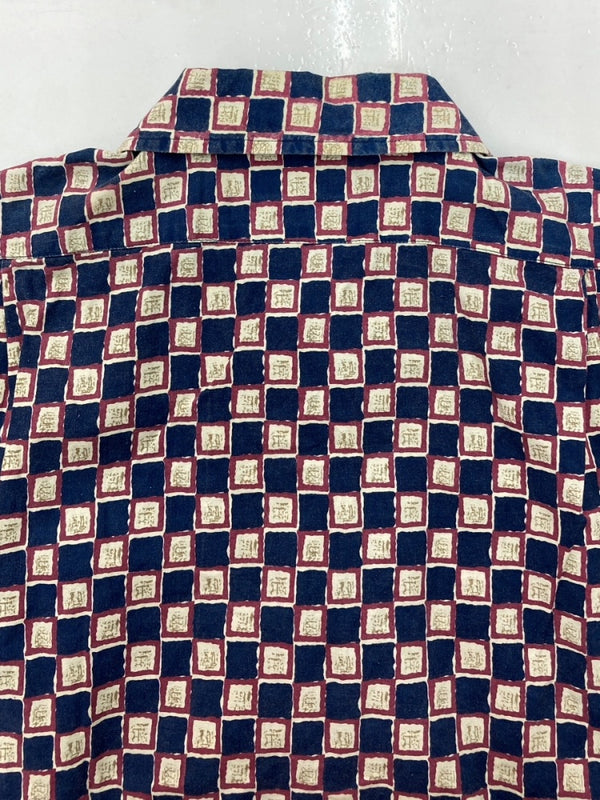 ラルフローレン RalphLauren 90s OPEN COLLAR SHIRT オープン カラー シャツ FORREST アロハ ハワイアン USA製 半袖 開襟 青 半袖シャツ チェック ブルー Mサイズ 104MT-1511