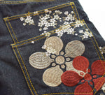 リュウギアッサク 流儀圧搾  花鳥風月和柄 刺繍  花柄 デニムパンツ デニム ブルー 32 103MB-682