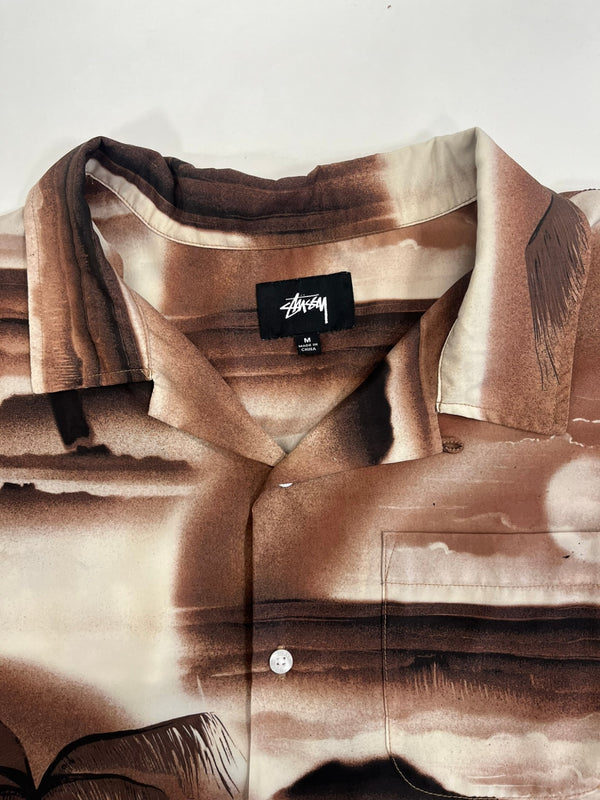ステューシー STUSSY ISLAND SHIRT アイランドシャツ アロハシャツ 総柄 半袖シャツ ベージュ Mサイズ 101MT-4859