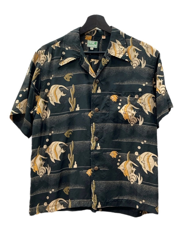 サンサーフ SUN SURF S/S SPECIAL EDITION ALOHA KIHI KIHI アロハ シャツ キヒ キヒ ハワイアン 半袖 開襟 魚 海 黒 SS30210 半袖シャツ 総柄 ブラック Sサイズ 104MT-1710