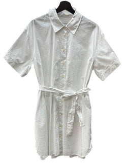 コーチ COACH リンクル ボタン ダウン ドレス WRINKLE BUTTON DOWN DRESS 半袖 シャツ SHIRT ウエストマーク WHITE 白 CG064 ワンピース ホワイト Mサイズ 104LT-166