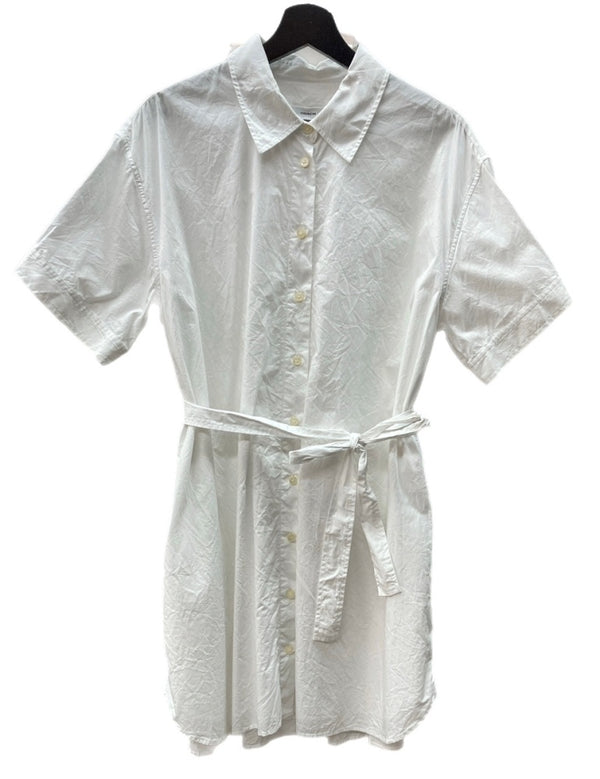 コーチ COACH リンクル ボタン ダウン ドレス WRINKLE BUTTON DOWN DRESS 半袖 シャツ SHIRT ウエストマーク WHITE 白 CG064 ワンピース ホワイト Mサイズ 104LT-166