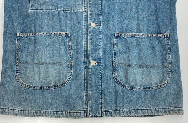 ダブルアールエル RRL 90s COVERALL JACKET カバーオール ジャケット 三ツ星タグ 裏地オンブレチェック コーデュロイ USA製 Ralph Lauren 青 ジャケット 無地 ブルー Mサイズ 104MT-1350