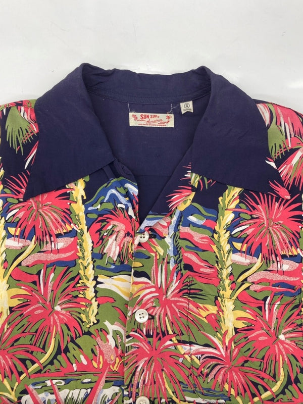 サンサーフ SUN SURF HAWAIIAN SHIRT ハワイアン シャツ アロハシャツ オープンカラー 開襟 半袖 ENCHANTING WATERFALLS 紺 M32181 B 半袖シャツ 花・植物 ネイビー Sサイズ 104MT-1746