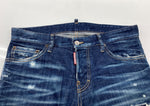 ディースクエアード DSQUARED2 22AW SLIM JEANS スリム ジーンズ デニム パンツ ダメージ加工 ボタンフライ 紺 ワンポイント S74LB1152 S30342 デニム ネイビー サイズ46 104MB-393